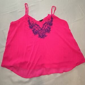 Torrid Hot Pink Embroidered Blue Plus Size 1 Adjustable Strap Cami Bright